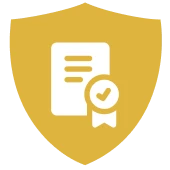 Certificate and checkmark on gold shield